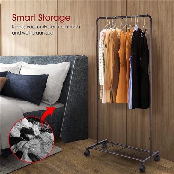 Simple Trending Standard Clothes Garment Rack, Clothing Rolling Rack, Bronze - Picture 6 of 7